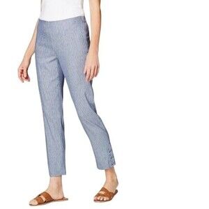 J. Jill Linen Stretch Stripe Ankle Pant Chambray Elastic Back Flat Front Zip
